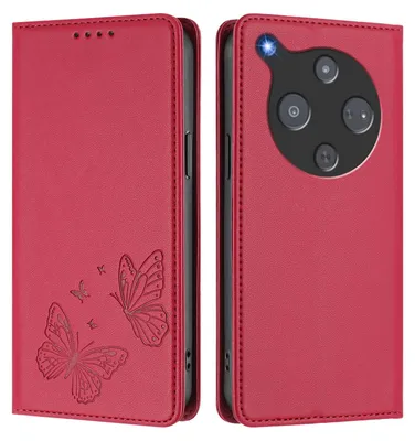 Image de Étui en cuir pour ZTE nubia P9 Pro, étui de protection type portefeuille en cuir gaufré « papillon » avec support, rouge