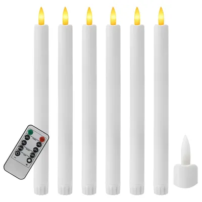 A set of white LED taper candles with a remote control.