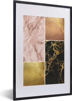 Produktbild von MuchoWow® Gerahmtes Poster Marmor - Collage - Gold 40x60 cm - Poster mit Schwarzem Bilderrahmen Wandposter Rahmen Foto Bilder - Poster in Rahmen