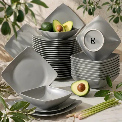 Produktbild von Konsimo Tafelservice EPIRI für 12 Personen (36 Stück) Spülmaschinen- und Mikrowellengeeignet, Grau, Keramik, MODERN, 25x25|21x21|17x17cm