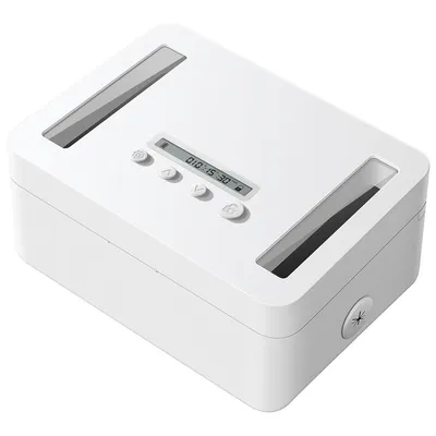 Produktbild von Metall-Timer-Box mit Schloss – Selbstdisziplin-Zeitbehälter zur Kontrolle von Handy, Snacks, Alkohol uvm. – Weiß 8.35"x3.15"x6.07
