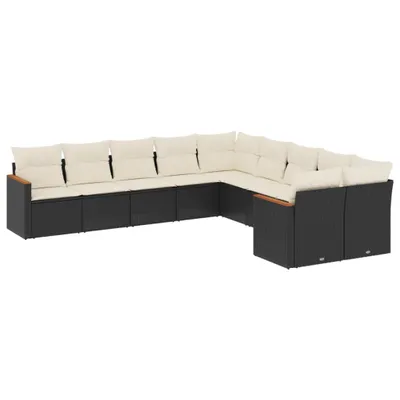 Produktbild von vidaXL 10-tlg. Garten-Sofagarnitur mit Kissen Schwarz Poly Rattan