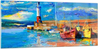 Produktbild von Bilder auf glas - Leuchtturm Meer - 120x50cm - Glasbilder - Wandbilder - Kunstdruck - zum Aufhängen bereit - Wanddekoration aus Glas - Glas Bilder - Wandbild auf Glas - Einteilig - GAB120x50-3693