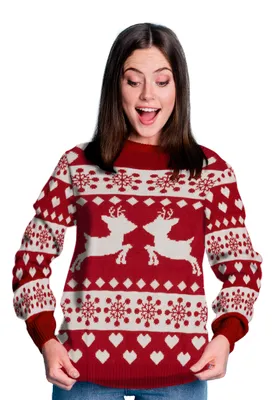 Produktbild von Winterpullover - Rentiere Winter Strick Pullover Sweatshirt Ugly Sweater für Damen Rot L