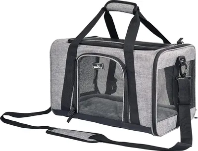 Produktbild von Zusammenklappbare Transportbox für Katzen und Hunde - Haustier Transporttasche - atmungsaktive Hundetasche grau