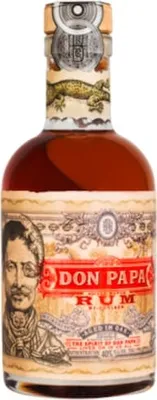 A bottle of Don Papa Rum on a white background.