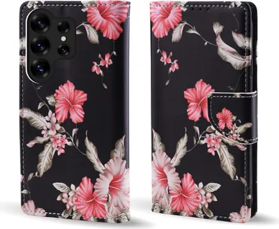 A product shot of a phone case with a floral pattern.