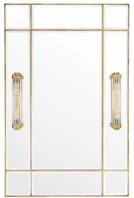Produktbild von Casa Padrino Luxus Wandspiegel mit Licht Vintage Messingfarben 90 x 13 x H. 140 cm - Luxus Qualität