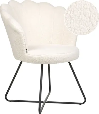 Produktbild von BELIANI Sessel Weiß Bouclé Rund Muschel-Design mit Schwarzem Metallgestell Retro Wohnzimmer Schlafzimmer Flur Diele Möbel Ausstattung Sitzmöbel