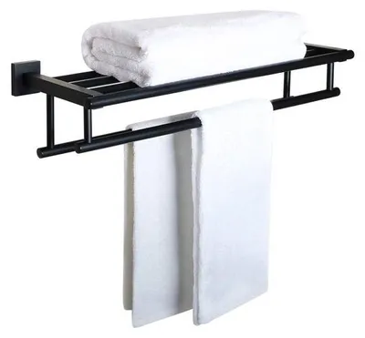 Produktbild von Doppelhandtuchhalter Badzimmer Schwarz Gaste Handtuchhalter Wandmontage Edelstahl Premium Doppelhandtuchhalter für Badzimmer und Küche 60CM, EGZ8000-B