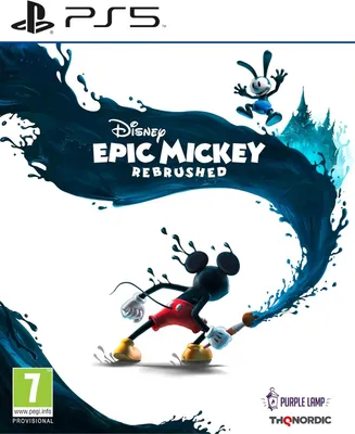The image is a video game box art for Disney Epic Mickey Rebrushed on PlayStation 5.