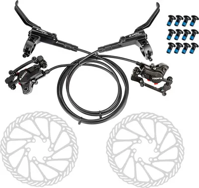 Produktbild von Hydraulisches Fahrrad-Scheibenbremsen-Kit 160mm Scheibenbremsscheibe Aluminium Vorder- und Hinterradsattel Scheibenbremse Fahrrad Edelstahlscheiben mit 12 Schrauben