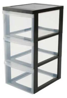 Produktbild von Iris Aufbewahrungsschrank Kunststoff mit Rollen - 3 Schubladen 15L - schwarz transparent