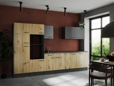 Produktbild von Küche Küchenzeile Leerblock Grau Matt Artisan Eiche Oliver 340 cm Respekta