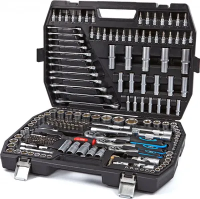 Immagine prodotto di Valigetta utensili professionale 216 pezzi, serie di chiavi a bussola, torx, cricchetti, prolunghe, kit attrezzi per auto, officina fai-da-te con attacchi 1/2" 3/8" 1/4", Hbm Olanda