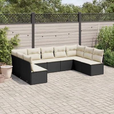 Produktbild von 9-tlg. Garten-Sofagarnitur mit Kissen Schwarz Poly Rattan 3218066