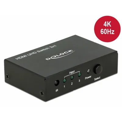 Produktbild von Delock HDMI UHD Switch 3 x HDMI in > 1 x HDMI out 4K