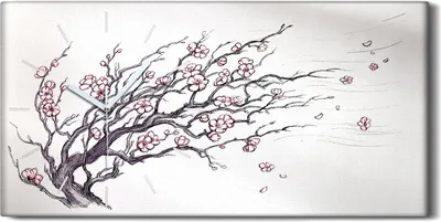 Produktbild von Wohnzimmer-Bild Leinwand Uhr Geräuschlos 60x30 Blumen Japanischer Kirschbaum - weiße Hände