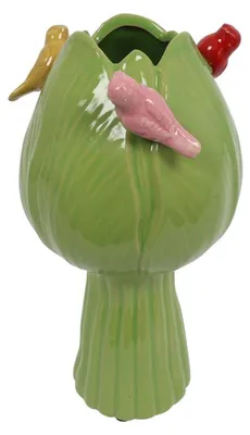 Zdjęcie produktu dla Wazon Countryfield Tulipan z ptakami zielony ø11cm