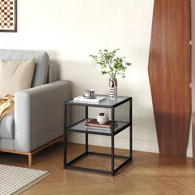 Immagine prodotto di Tavolino 'Tronevn' con piano in vetro in acciaio 50 x 40 x 40 cm nero
