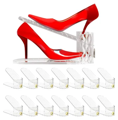 Produktbild von 15 Stück verstellbare transparente Schuhschlitz-Organizer, platzsparend, doppellagig, Schuhregal für Schuhaufbewahrung und -organisation, stapelbarer Schuhhalter für Sneakers und Absätze