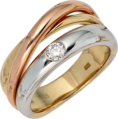 Produktbild von JOBO Damen Ring 585 Gold Gelbgold Weißgold Rotgold 1 Diamant Brillant 0,15ct. Größe 56