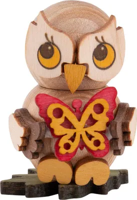 Produktbild von Eulenkind mit Schmetterling (4cm) von Drechslerei Kuhnert