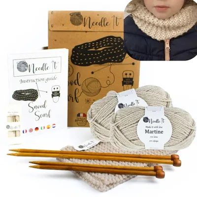 Strickanfänger-Set mit Nadeln – Schlauchschal, Ecru