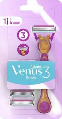 Produktbild von Original Gillette Venus 3 Simply Damen Rasierer + 4 Rasierklingen Klingen Set