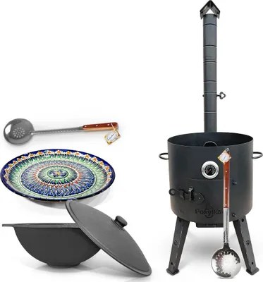 Produktbild von Utschak Feuerofen 44cm Gusseisen Kazan 16 L Deckel Schaumlöffel казан учак Lagan