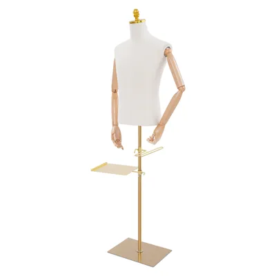 Obrázek produktu pro Mužský krejčovský manekýn Torzo oděvního displeje 70-130 cm Výškově nastavitelný (zlatá + dřevěná barva)