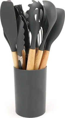 Produktbild von MODFU Küchenhelfer Set Silikon - 12 Stück Küchenutensilien Set aus Silikon und Holzgriffen, Hitzebeständig, Antihaft und Leicht zu Reinigen, Kochutensilien Set auf Alle Töpfe & Pfannen