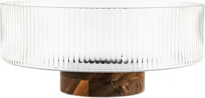 Image de Terra Bowl Grande : bol en verre avec bois d'acacia - bol de service et de décoration, 26 x 11,5 cm