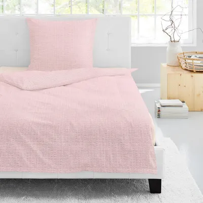 Produktbild von Irisette Seersucker Bettwäsche Easy Uni 155x200 cm + 80x80 cm rosa