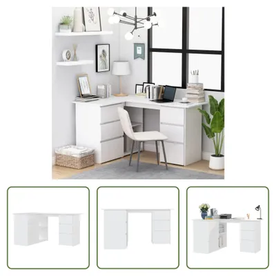 Produktbild von The Living Store Eckschreibtisch Weiß 145x100x76 cm Holzwerkstoff