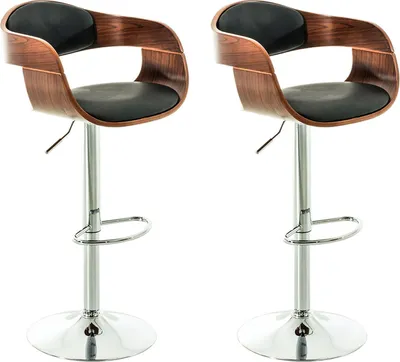 Produktbild von CLP 2er Set Barhocker Kingston Kunstleder drehbar mit Höhenverstellung walnuss/schwarz