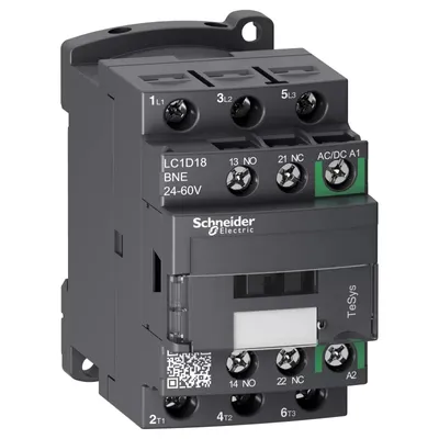 Produktbild von Schneider Electric Leistungsschütz LC1D 3p, +1S+1Ö, 7.5 kW, 18 A, 400 V AC3, Spule 24-60 V AC/DC LC1D18BNE