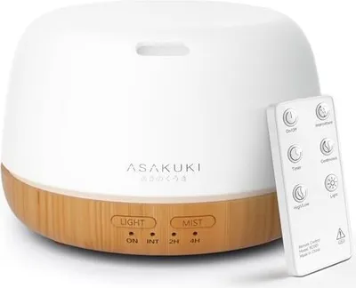 Produktbild von Asakuki-Aroma-Diffusor, 300 ml Ultraschallaromatherapie Diffusor ätherische Öle, Luftbefeuchter-Fernbedienung, automatische Absperrung im wasserlosen