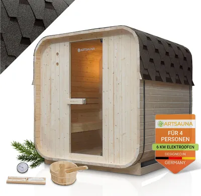 Produktbild von Artsauna Fasssauna Nolvik L, mit 6 kW Ofen & Zubehör für Garten, Cube Design