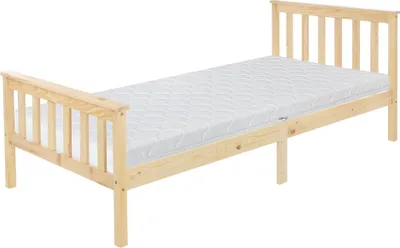 Obrázok produktu pre ML-Design drevená posteľ detská posteľ 90x200 cm prírodná s matracom, borovicové drevo, rám postele s lamelovým roštom a nožičkami, jednolôžková posteľ s čelom a nohami