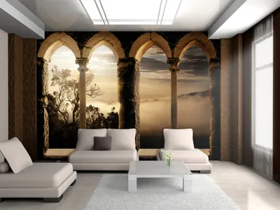 Produktbild von Vlies Fototapete Landschaft 400x280 cm Tapeten Wandtapete XXL Gebirge Bäume Nebel Natur Steinoptik 3d 10110904-13