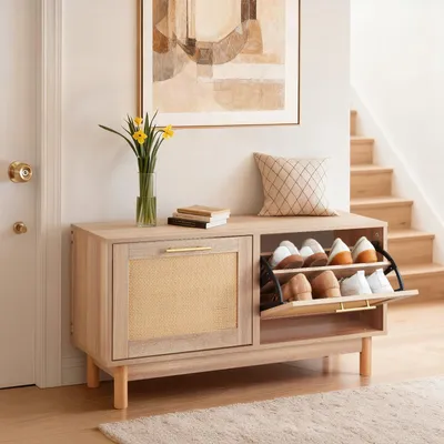 Produktbild von VEVOR Schuhregalbank Schuhbank (100 x 30 x 53 cm), Rattan-ähnliche Eingangsbank
