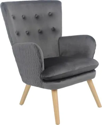 Produktbild von Happy Home Samtsessel dunkelgrau gepolsterter Sessel mit Armlehnen und Massivholzfüßen für Wohnzimmer und stilvolle Entspannung