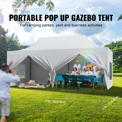 Produktbild von Pop-Up Pavillon 3x6m, Faltpavillon Partyzelt Gartenzelt, 500D PolyurethanSilber-Gewebe, Weiß | 304,8x609,6cm | 12-16 Personen | 3 Höhenstufen