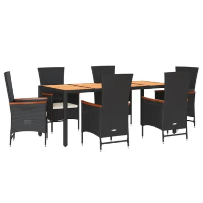 Produktbild von vidaXL 7-tlg. Garten-Essgruppe mit Kissen Schwarz Poly Rattan