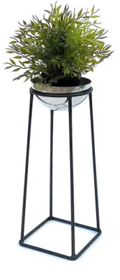 Imagen del producto de DanDiBo: Taburete de flores de metal con maceta, color negro y plateado, 43,5 cm. Soporte para flores, modelo 96078 S. Pilar para flores, moderno. Soporte para plantas, taburete para plantas
