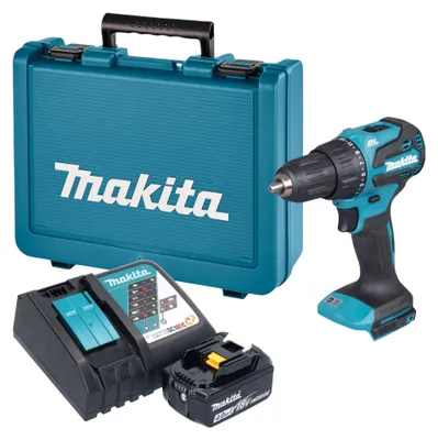 Image de Perceuse-visseuse à percussion sans fil Makita DHP 490 RM1E 18 V 65 Nm sans balais + 1 batterie 4,0 Ah + chargeur + mallette