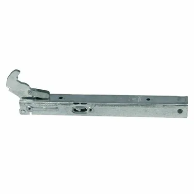A single metal hinge for an oven door, shown in isolation against a white background.