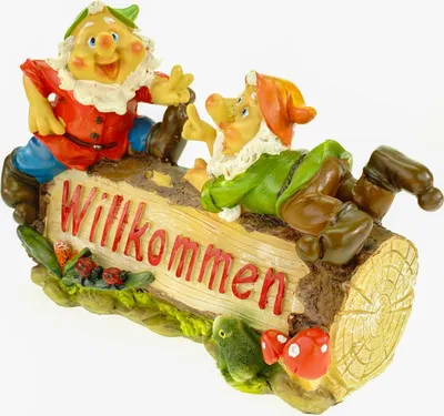 Produktbild von Welcome Gartenzwerg auf Holzstamm 26 cm Gnom Figur Gartenfigur Zwerg