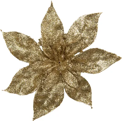 Image de Clayre & Eef Fleur artificielle poinsettia Ø 15x2 cm Plastique doré